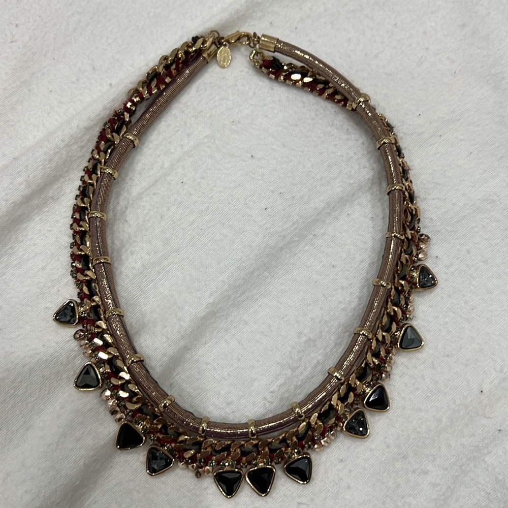 Express choker style gold and burgundy stud necklace